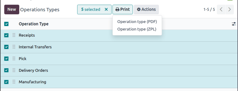 Available operations selected making a 'Print' button appear.