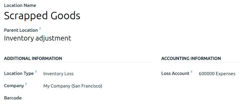 Optionally create a Scrapped Goods inventory loss location.