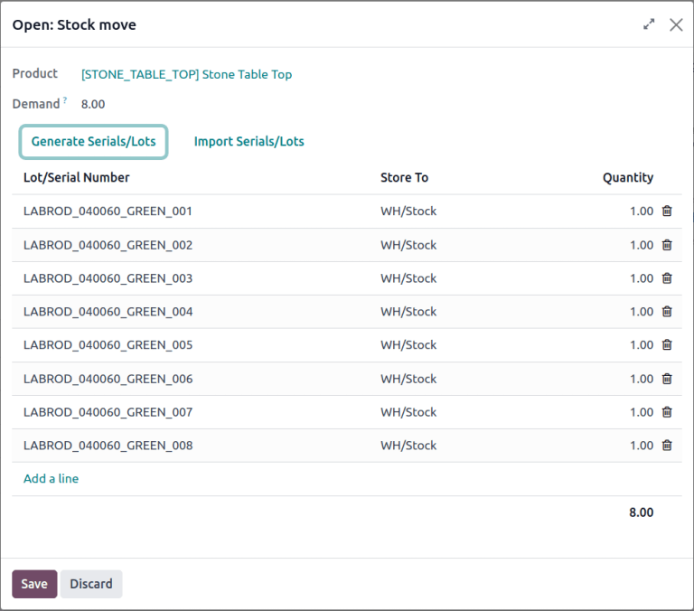 Generate serial numbers for an incoming shipment.
