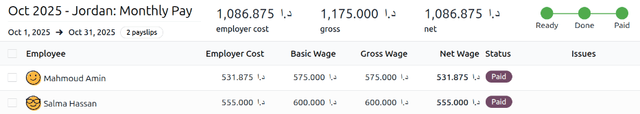 Payslips with a status of paid.