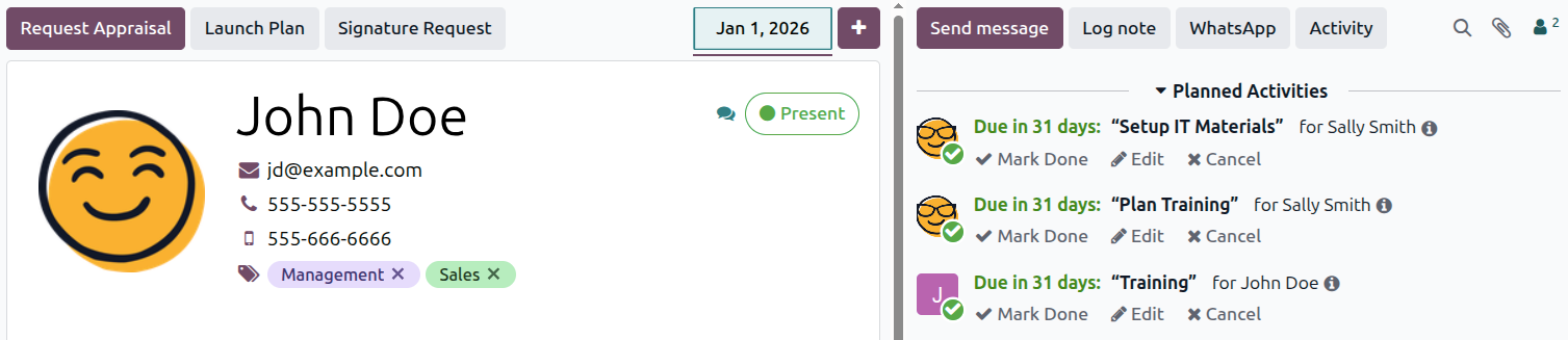 All onboarding tasks scheduled in the chatter.
