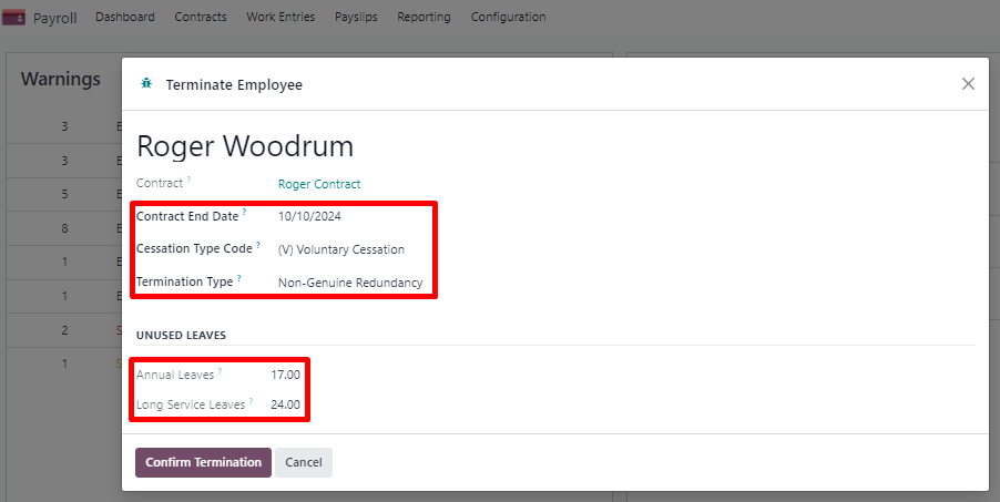 Terminating the contract of an employee.