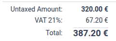 Axis automatically computes a tax amount for the 21% tax.