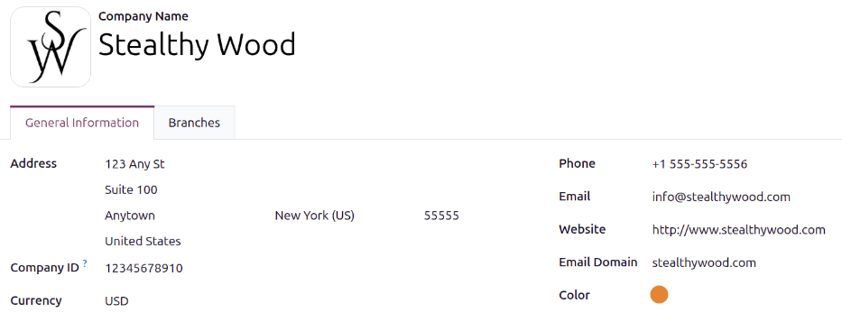The company record with address information completed.