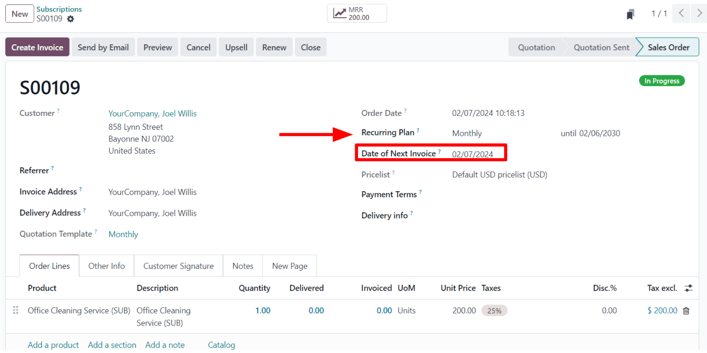 A confirmed subscription sales order in the Axis Subscriptions application.