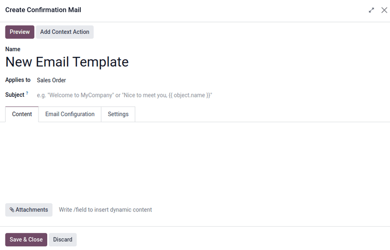 Create confirmation mail pop-up window from the quotation template form in Axis Sales.