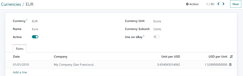 How a currency detail form looks in Axis Accounting.