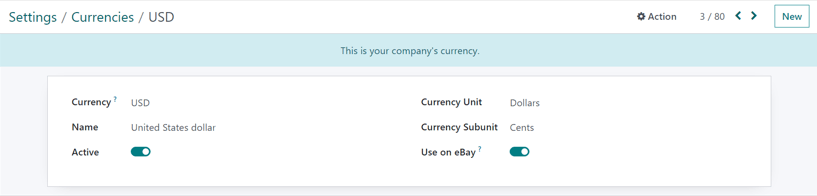 How a main currency detail form looks in Axis Accounting.