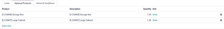 Optional products appearing on a typical sales order with Axis Sales.