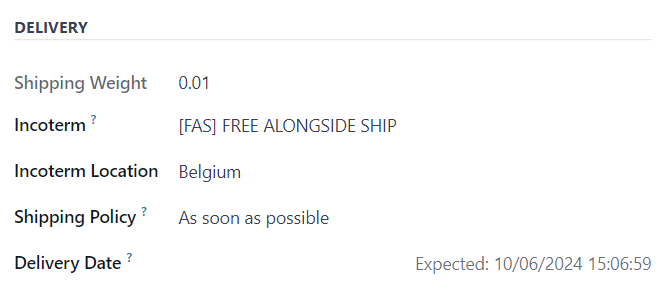 The Delivery section of the Other Info tab of a quotation form in Axis Sales.