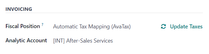 The Invoicing section of the Other Info tab of a quotation form in Axis Sales.