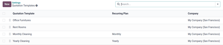 Quotation templates page in the Axis Sales application.