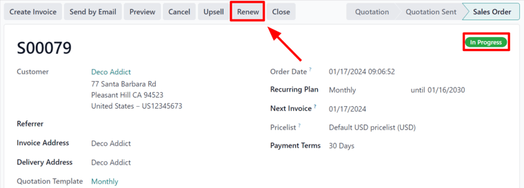 Renew button on subscription sales order with Axis Subscriptions.