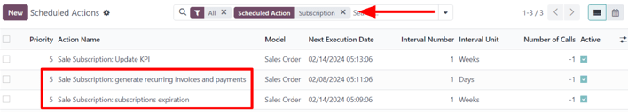 The subscription-related results on the scheduled actions page in Axis Settings.