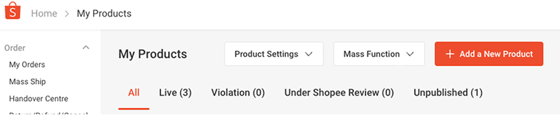 Mass Function drop-down in Shopee.