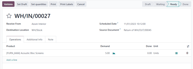Warehouse operation after a return has been confirmed in Axis Sales.
