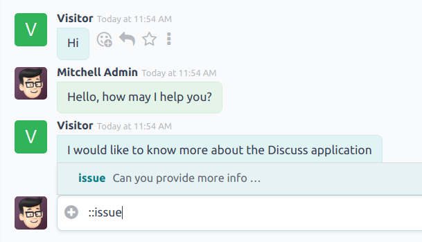 A live chat conversation using a canned response.