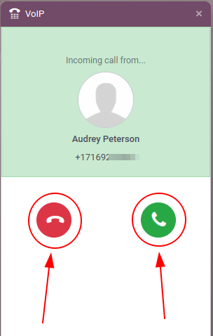 Incoming call in the Axis **Phone** widget.