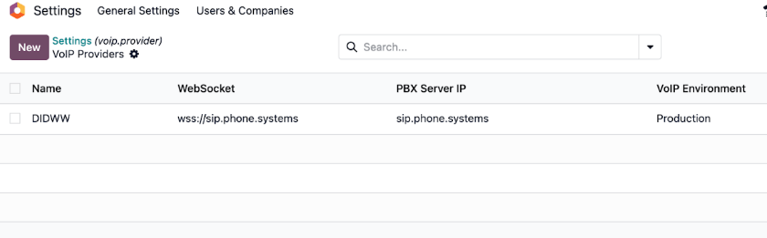 The VoIP providers page in Axis.