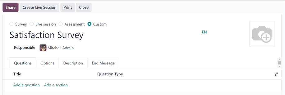 How a blank survey form looks in the Axis Surveys application.