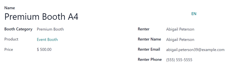 Typical booth form in the Axis Events application.