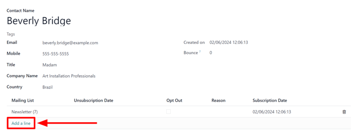 The Add a line for mailing lists on a standard contact form in Axis Email Marketing.