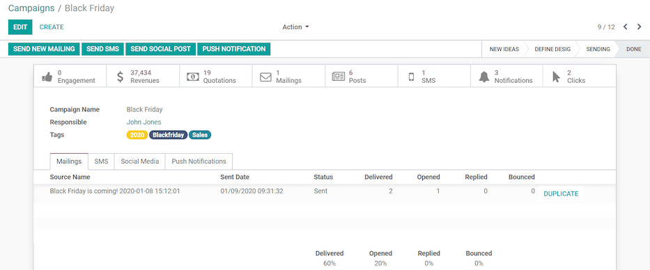 View of a sample campaign template page in Axis Social Marketing.