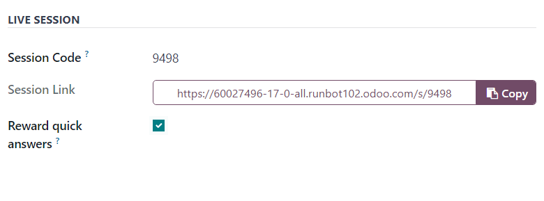 The Live Session section of the Options tab on a survey form in Axis Surveys.