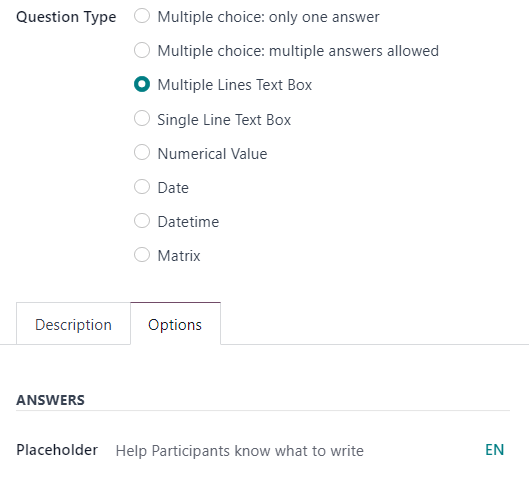 The placeholder field when a multiple lines text box option is chosen in Axis Surveys.