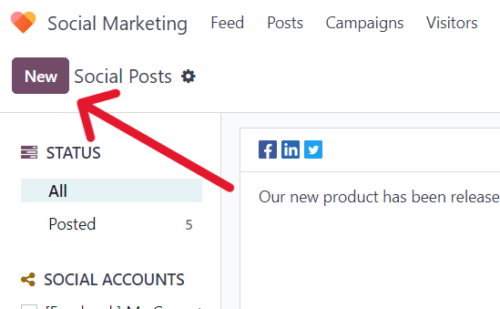 New button on the Social Posts page in the Axis Social Marketing application.