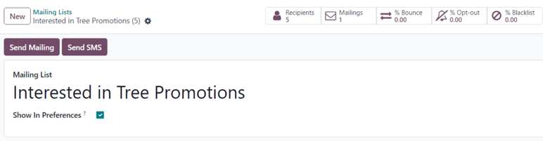 View of the mailing list form in the Axis Email Marketing application.