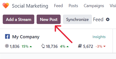 New Post button on the main dashboard of the Axis Social Marketing application.