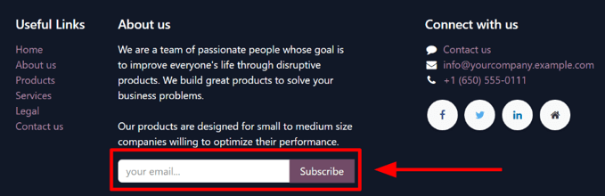 Sample of how a newsletter block appears on an Axis Website.