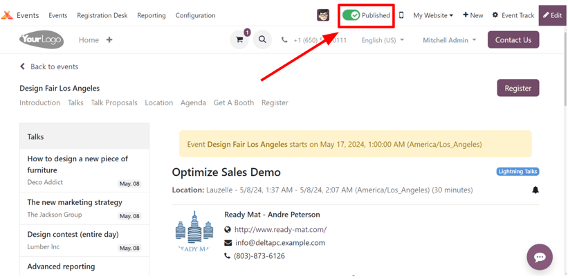 The track-related event submenu options on an event website built with Axis Events.