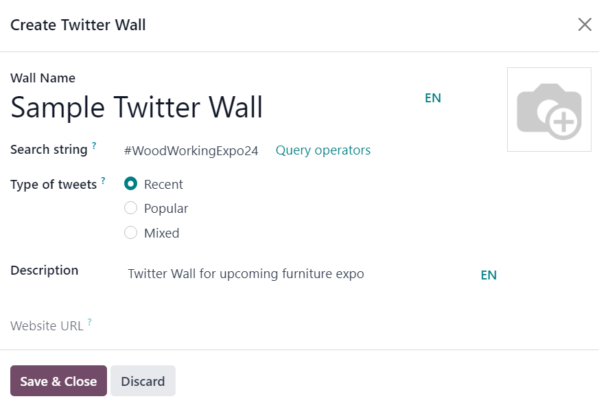 The Twitter Wall pop-up window in the Axis Events application.