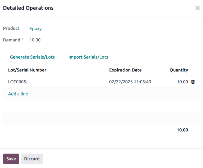 Detailed operations popup showing expiration dates for ordered products.