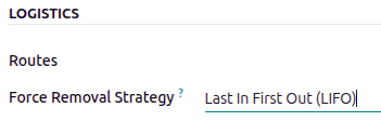Set Last In First Out as the product category removal strategy.