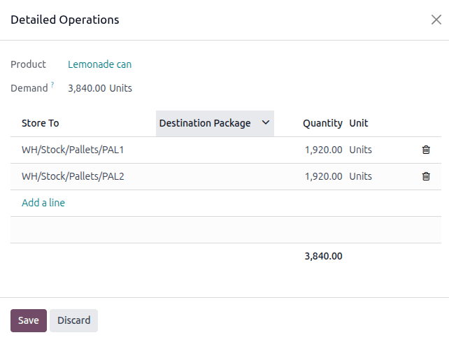 Update the Detailed Operations box to route pallets to the correct locations.