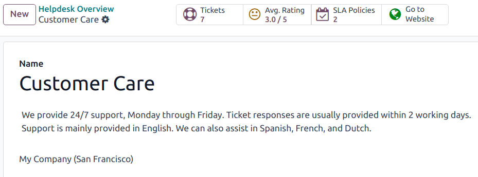 View of the settings page of a helpdesk team emphasizing the Go to Website button in Axis Helpdesk.