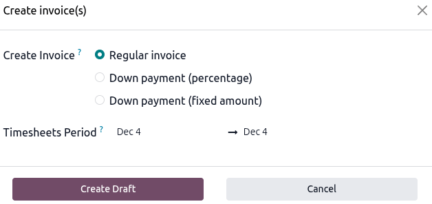 Sample of Create invoices window in the Rental app.