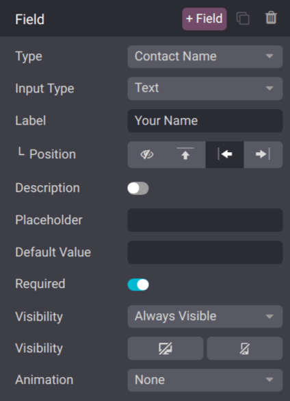 The field configuration settings on an Axis website.