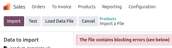 The import error message that appears if file columns don't match an Axis Field.